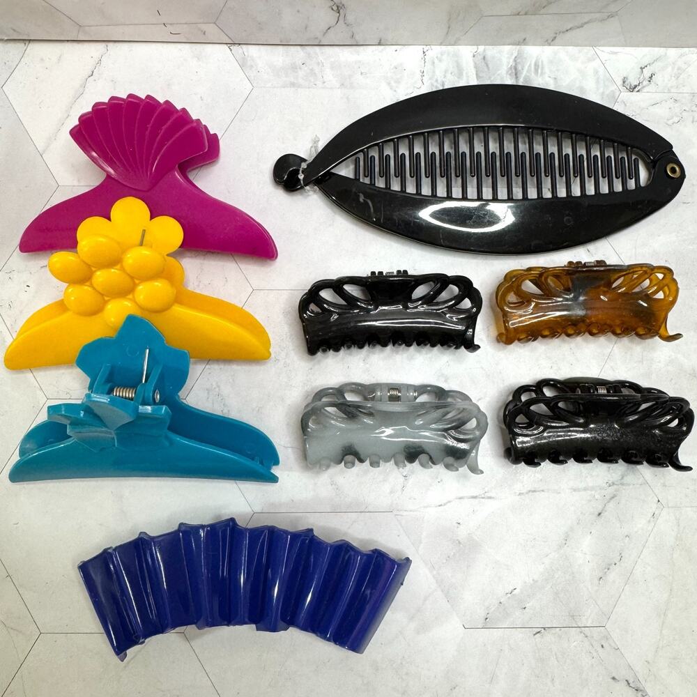 Vintage Hair Clips Lot of 9 1980s Coquette Goody Plastic France Banana Claw